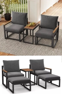 5 Parça Metal Çerçeve Outdoor Multilounge Bahçe Balkon Mobilya,Uzanma